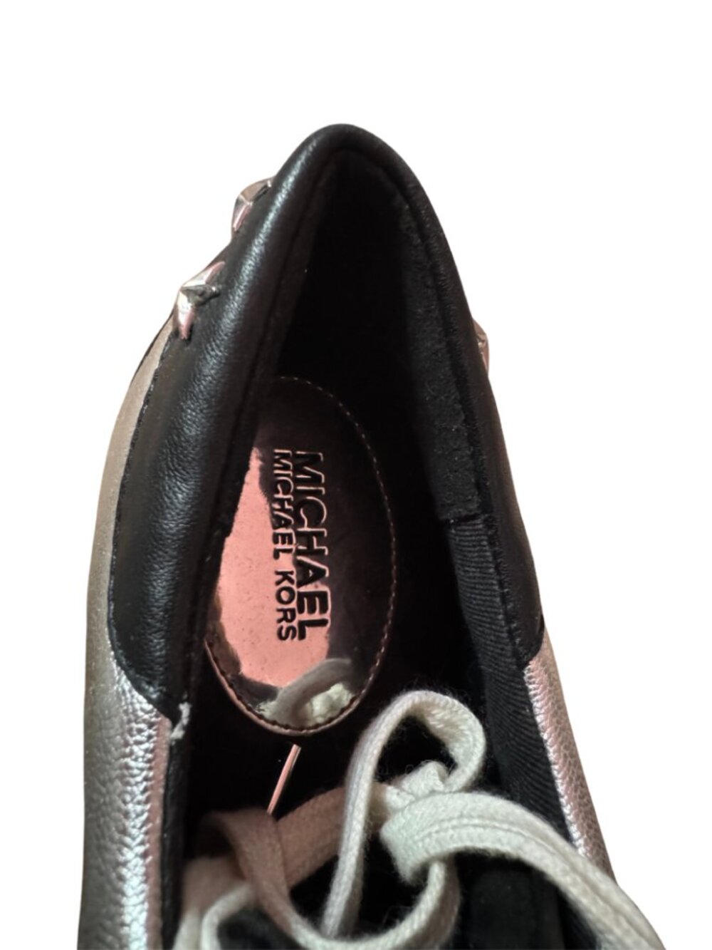 Michael Kors Women's Frankie Stripe Sneaker Leather Silver Black Size 7.5 - Picture 9 of 11